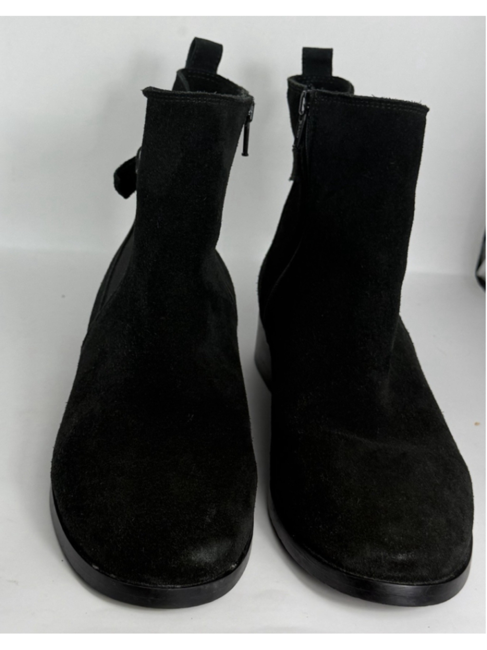 La Canadienne Sterling Black Waterproof Suede Booties, Size 7 M
